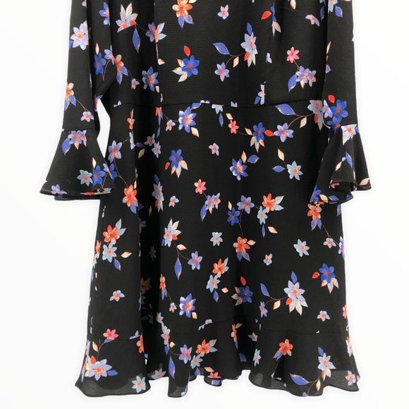 Eliza J Black Floral Ruffle Trim Sheath Flared Cuff Keyhole Back Dress size 16W - Picture 6 of 14